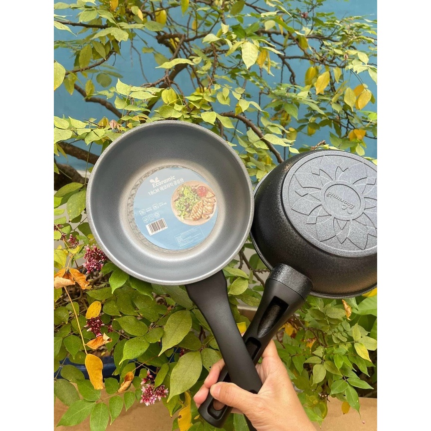 Chảo Đúc Sâu Lòng Ecoramic Hàn Quốc - Chảo Chống Dính Sang Trọng Vân Đá 18cm Dùng Cho Mọi Loại Bếp