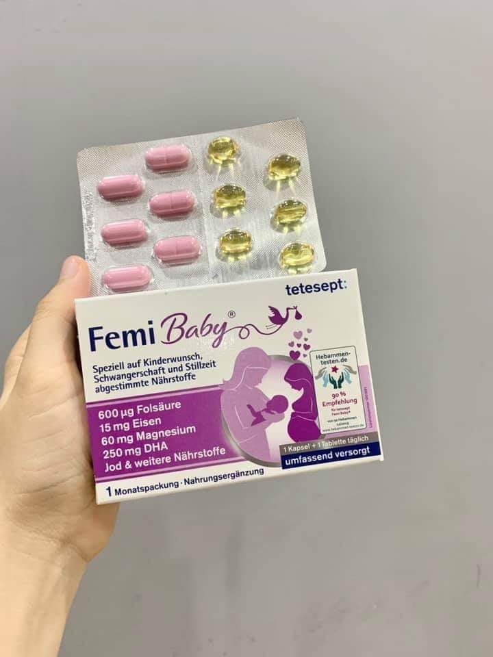 Vitamin tổng hợp Femi Baby cho bà bầu - Bổ sung dinh dưỡng thiết yếu cho mẹ và bé, hỗ trợ phát triển toàn diện trong thai kỳ - Hộp 60 viên