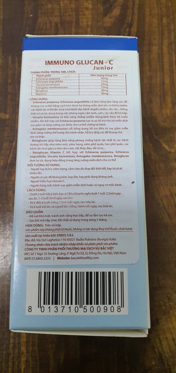 Hỗ trợ tăng đề kháng Immuno Glucan-C Junior 100ml - Vitamin C Giúp Trẻ Khỏe Mạnh, Tăng Cường Miễn Dịch, Duy Trì Hệ Hô Hấp