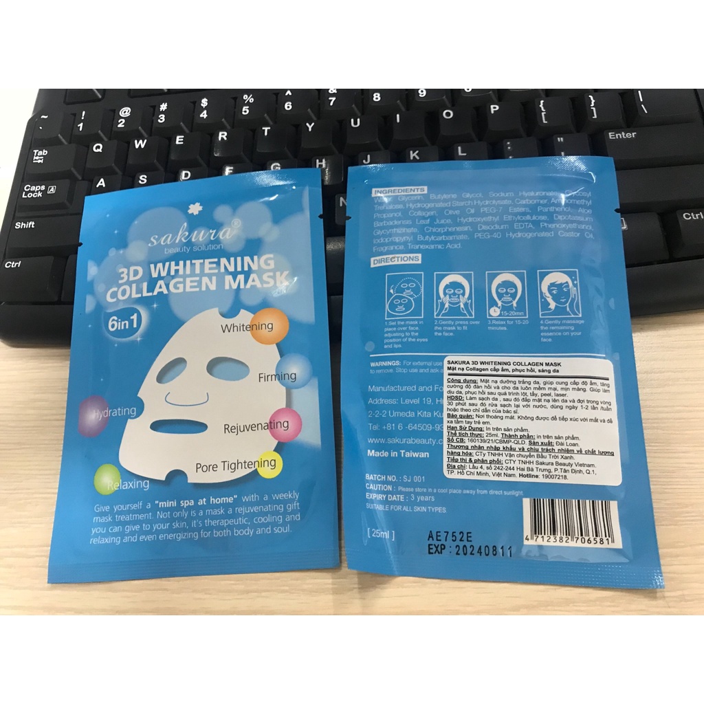 Mặt nạ giúp trắng da Sakura 3D Whitening Collagen Mask