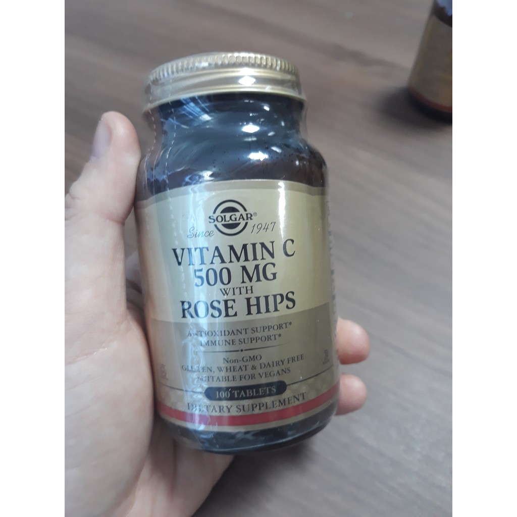 Viên uống Solgar Vitamin C 500MG With Rose Hips - Tăng cường sức đề kháng, hỗ trợ làm đẹp da, 100 viên thiết yếu cho sức khỏe