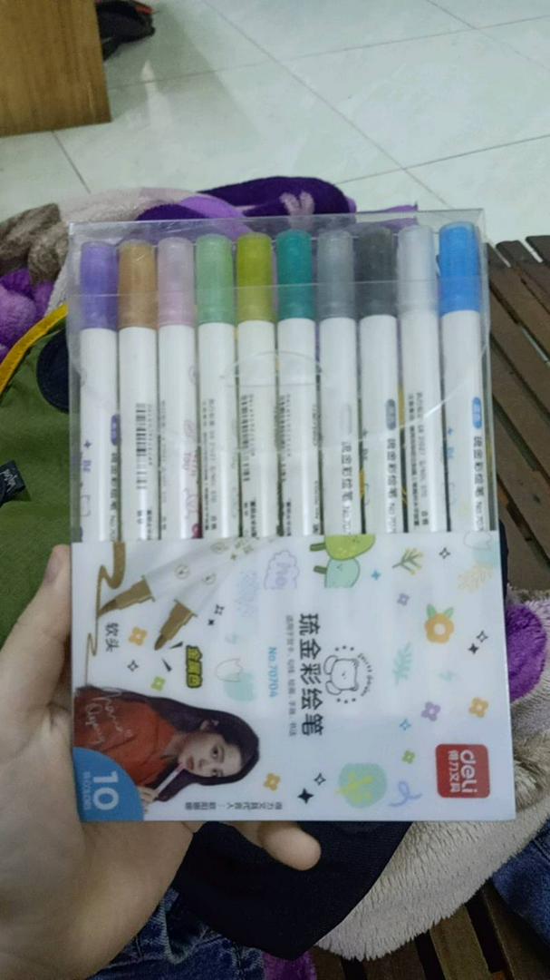Bút Dạ Quang Calligraphy Hai Đầu Deli 70704 - Bộ 10 Màu Nhũ, Dùng Viết, Vẽ, Ghi Chú Cho Học Sinh, Họa Sĩ, Nhà Thiết Kế