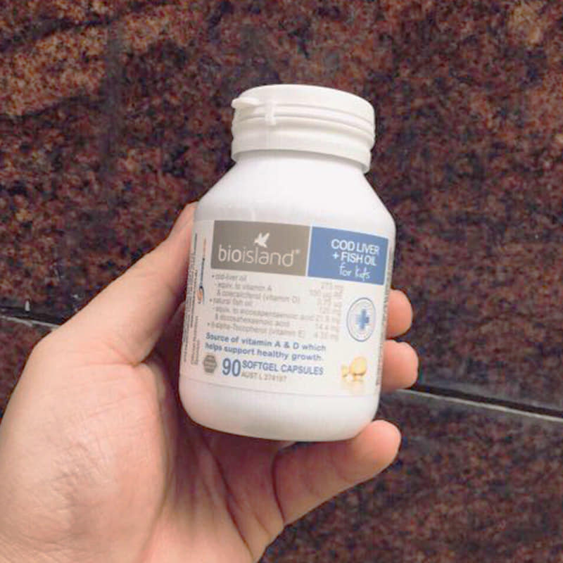 Dầu cá Cod Liver Fish Oil Bio Island – Bổ sung DHA và Vitamin A, D cho trẻ từ 7 tháng tuổi trở lên, hỗ trợ phát triển trí não và thị lực.