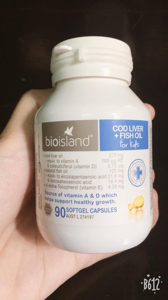Dầu cá Cod Liver Fish Oil Bio Island – Bổ sung DHA và Vitamin A, D cho trẻ từ 7 tháng tuổi trở lên, hỗ trợ phát triển trí não và thị lực.