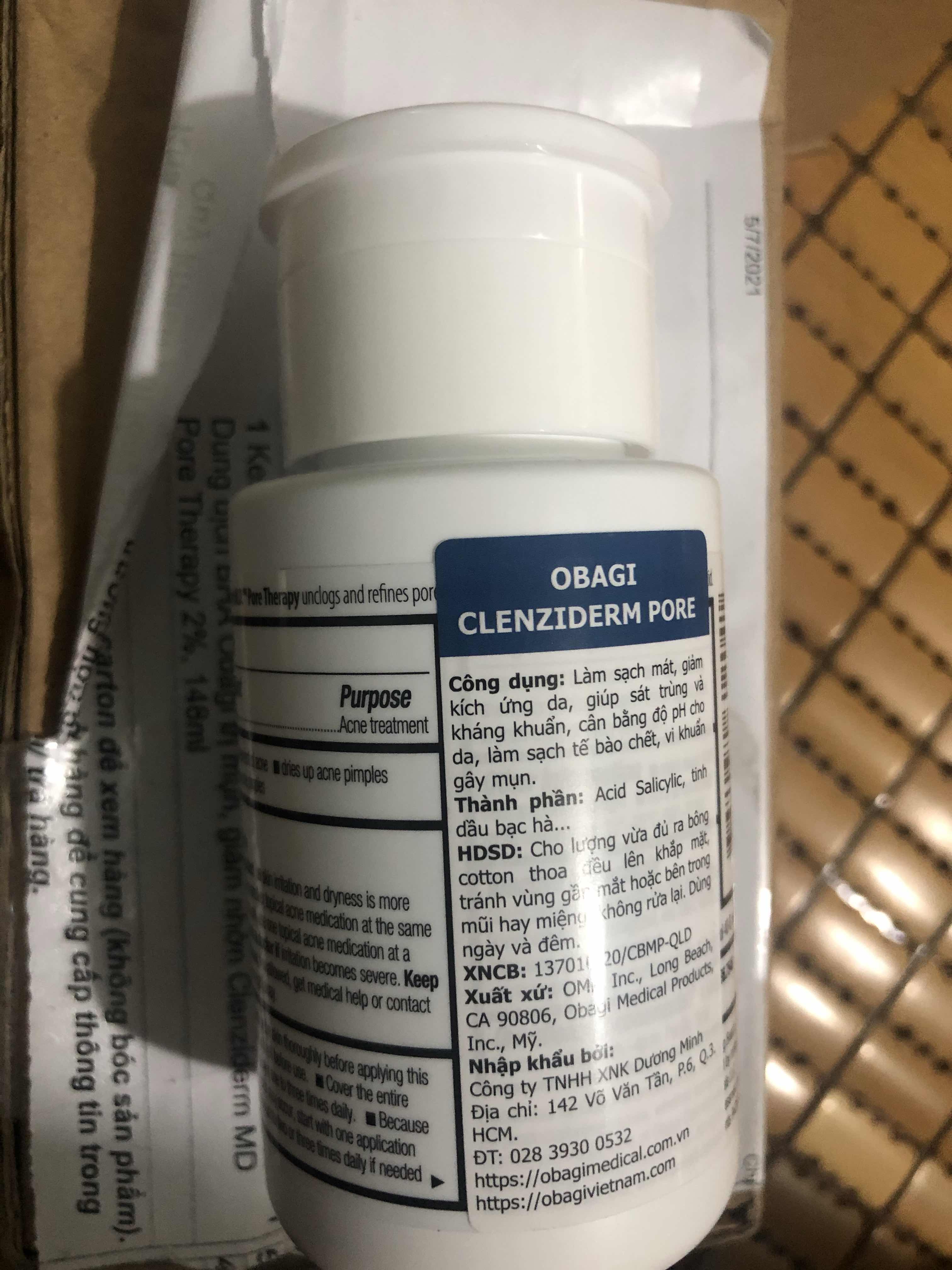 Toner BHA Obagi Clenziderm MD Pore Therapy 2% 148ml - Giảm Mụn, Kiểm Soát Dầu Nhờn cho Da Dầu và Da Mụn