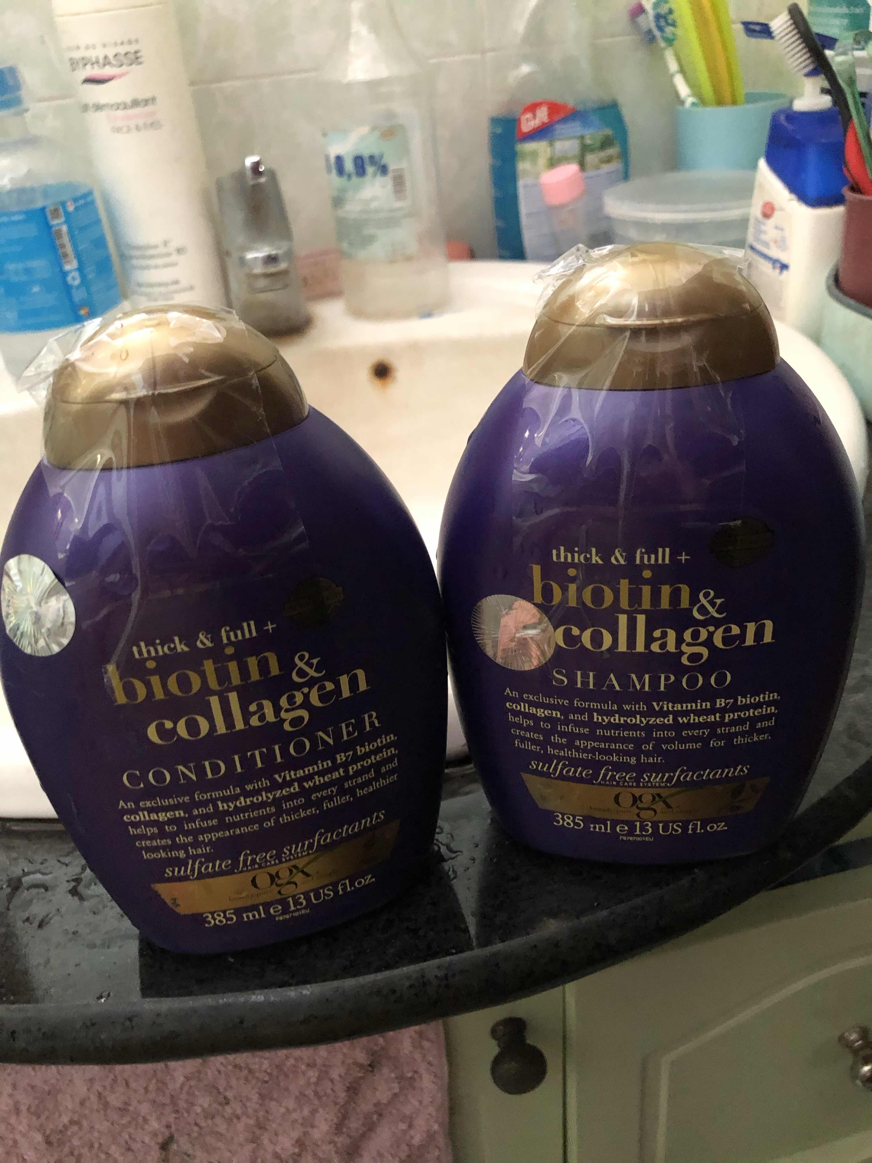(Xách tay) Dầu Gội Biotin & Collagen OGX Tím 385ml - Hỗ Trợ Ngăn Rụng Tóc, Phục Hồi Tóc Hư Tổn, Dưỡng Tóc Bóng Mượt Mỹ chính hãng