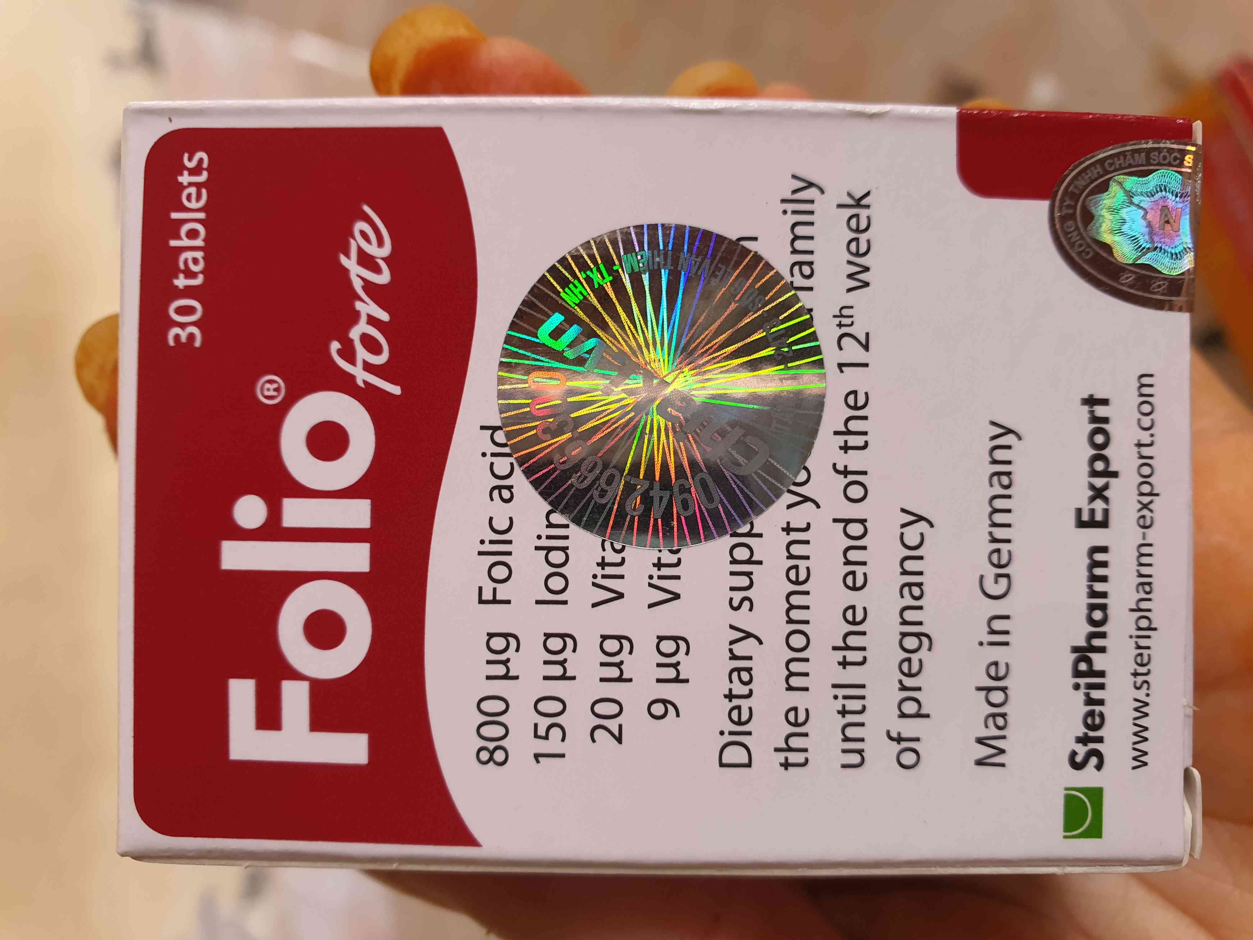 Viên bổ sung Acid Folic Folio Forte 800μg cho phụ nữ mang thai - Ngăn ngừa dị tật thai nhi, hỗ trợ phát triển khỏe mạnh