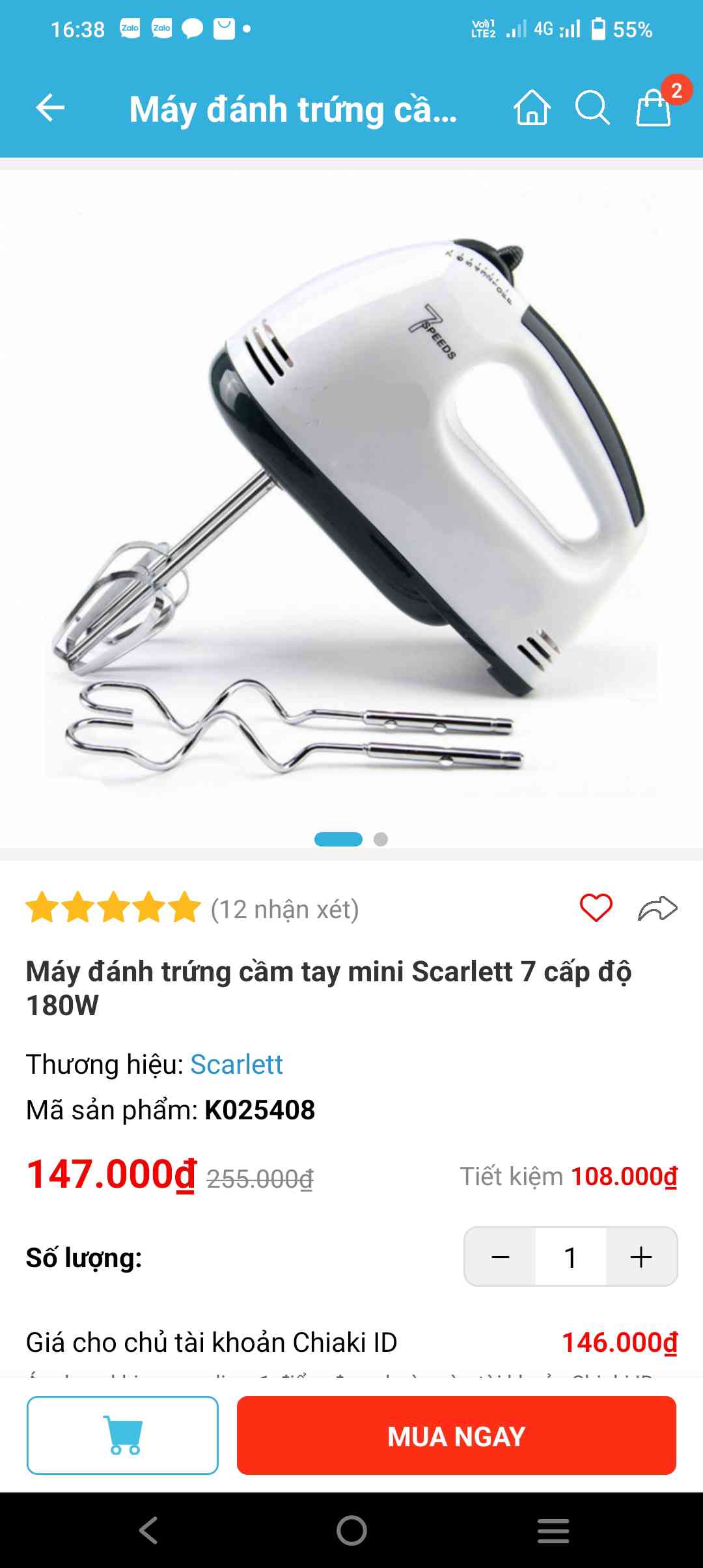 Máy Đánh Trứng Cầm Tay Mini Scarlett 180W - 7 Cấp Độ Chuyên Nghiệp - Đồ Gia Dụng Nhà Bếp Tiện Lợi, Trộn Thực Phẩm Dễ Dàng