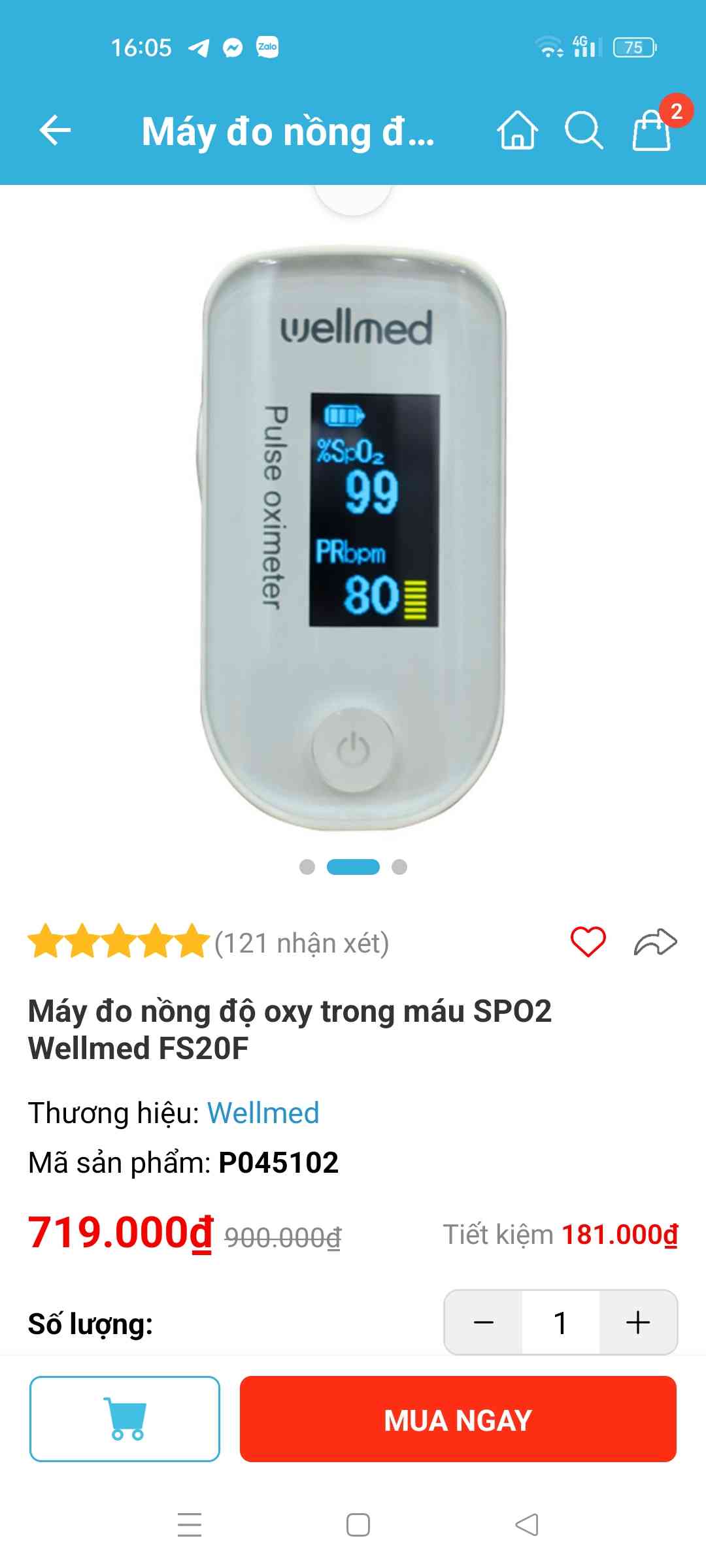 Máy Đo Nồng Độ Oxy Trong Máu SPO2 Wellmed FS20F - Thiết Bị Theo Dõi Sức Khỏe Tại Nhà, Nhỏ Gọn, Chính Xác