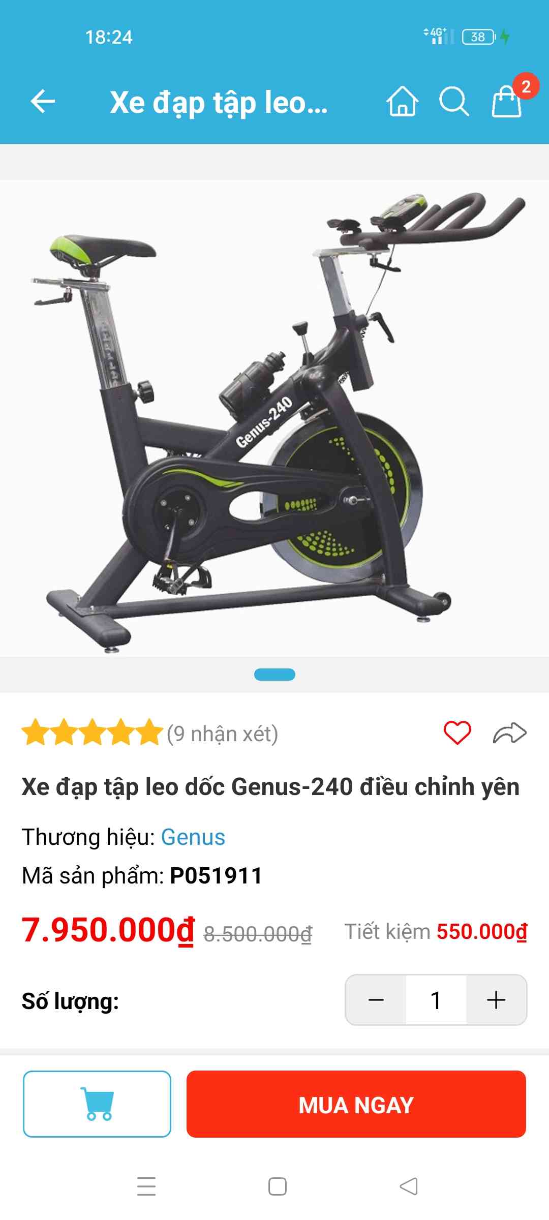 Xe Đạp Tập Leo Dốc Genus-240 - Điều Chỉnh Yên, Tập Thể Dục Tại Nhà, Khung Thép Chịu Lực, Luyện Tập Hiệu Quả