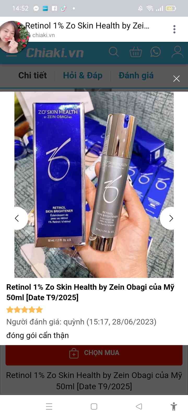 Kem Dưỡng Da Retinol 1% Zo Skin Health by Zein Obagi 50ml - Làm Sáng Da, Ngăn Ngừa Lão Hóa, Dưỡng Ẩm Cho Da Tươi Trẻ