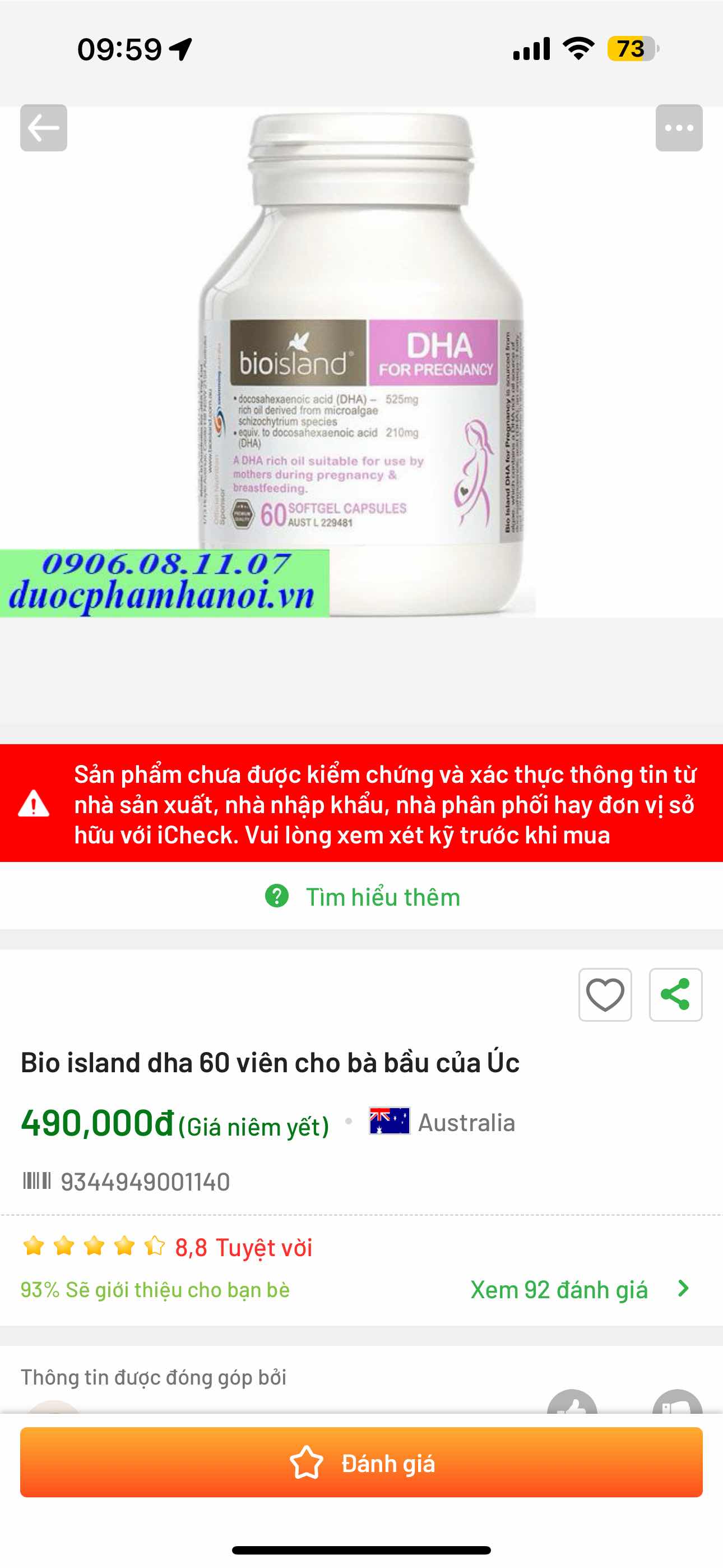 Viên uống DHA Bio Island cho bà bầu 60 viên - Hỗ trợ phát triển trí não và mắt cho thai nhi, hàng chính hãng Úc.
