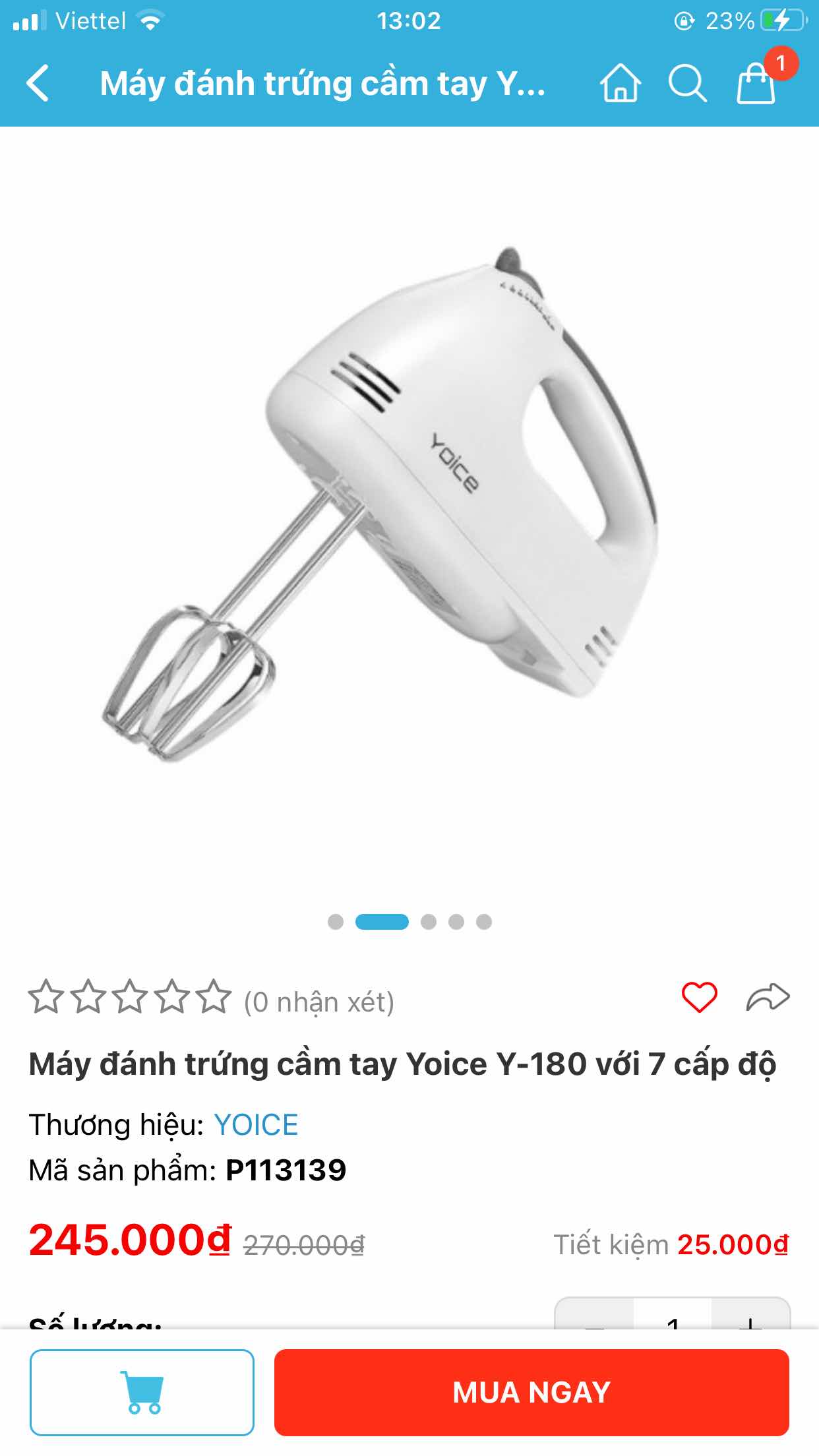 Máy Đánh Trứng Cầm Tay Yoice Y-180 - Động Cơ Mạnh Mẽ, 7 Cấp Độ, Lưỡi Inox 304 - Tiện Dụng Cho Bánh Kem Và Đánh Trứng