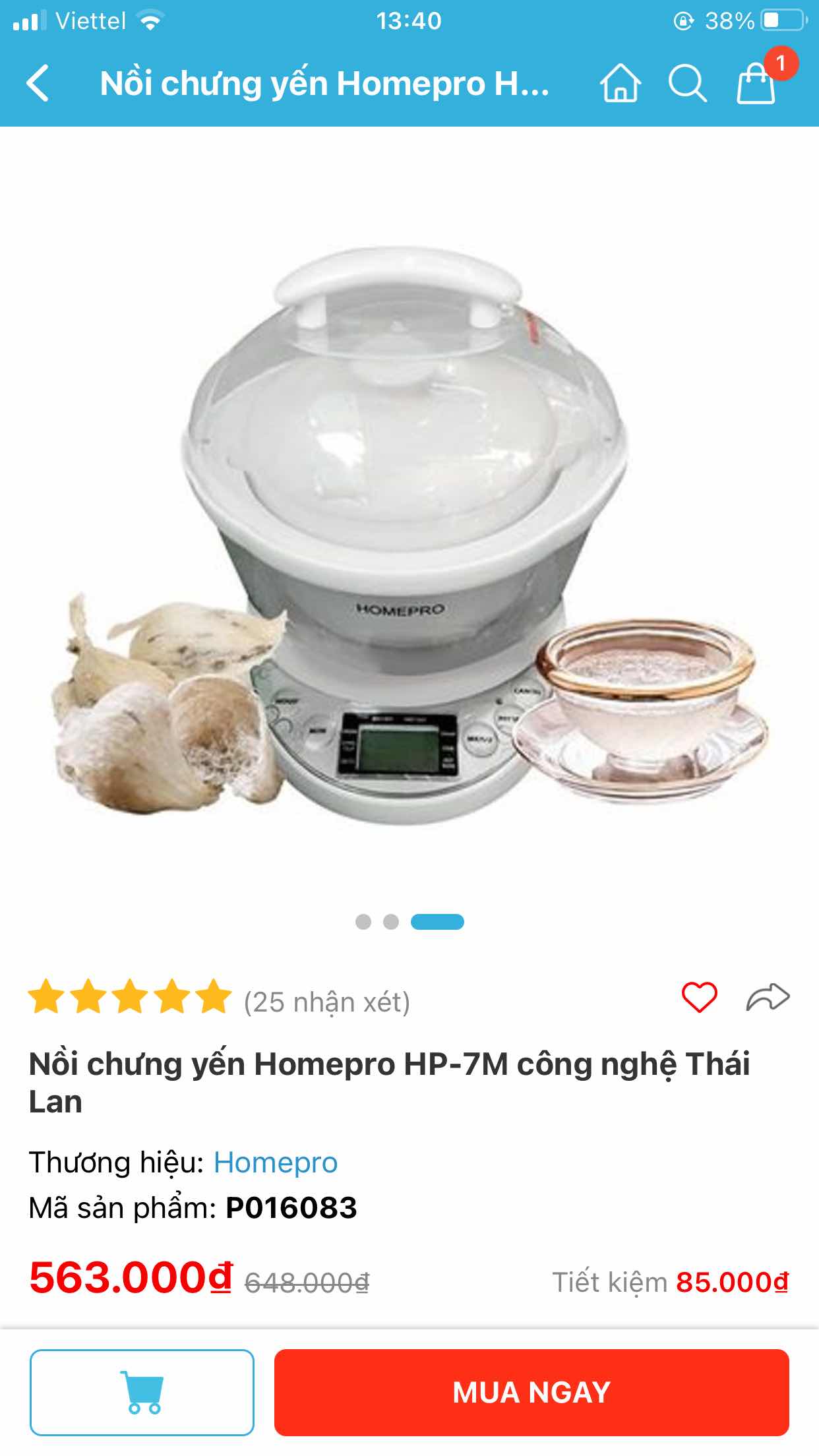 Nồi chưng yến Homepro HP-7M công nghệ Thái Lan - Dùng cho chưng yến, hầm, ninh, dung tích 0.7L, chất liệu cao cấp, thiết kế thông minh.