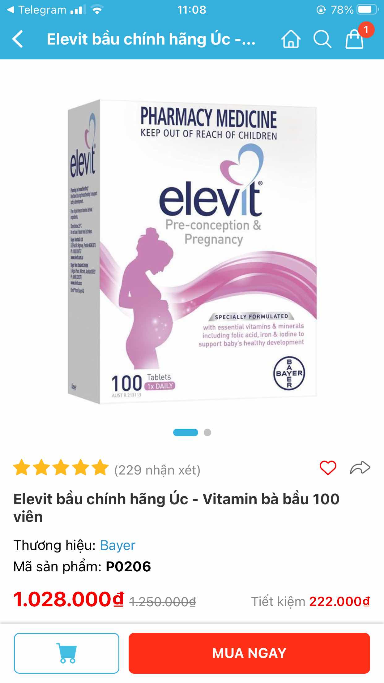 Vitamin Bà Bầu Elevit Úc - Hộp 100 Viên, Bổ Sung Dinh Dưỡng Cho Mẹ Mang Thai và Thai Nhi, Vitamin Thiết Yếu Từ Thương Hiệu Bayer