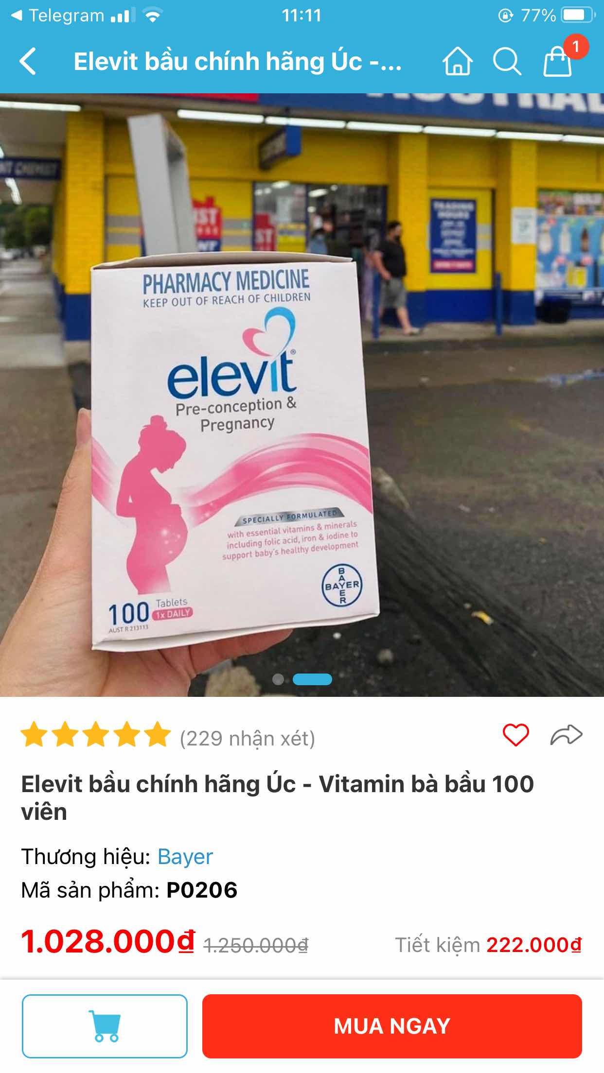 Vitamin Bà Bầu Elevit Úc - Hộp 100 Viên, Bổ Sung Dinh Dưỡng Cho Mẹ Mang Thai và Thai Nhi, Vitamin Thiết Yếu Từ Thương Hiệu Bayer