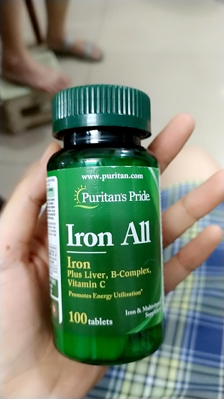 Viên Uống Hỗ Trợ Bổ Máu Puritan's Pride Iron All 100 Viên - Bổ Sung Sắt và Vitamin Hỗ Trợ Sức Khỏe Tốt Nhất