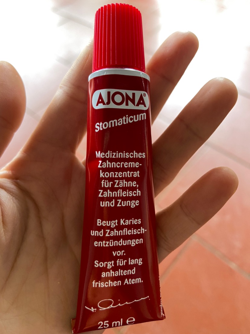 Kem đánh răng Ajona 25ml - Chăm sóc răng miệng chuyên dụng từ Đức, ngừa sâu răng và viêm nướu, cải thiện hơi thở tươi mát.