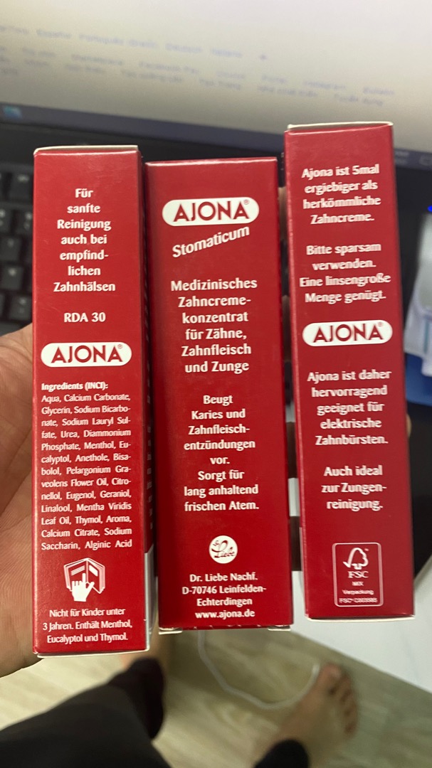 Kem đánh răng Ajona 25ml - Chăm sóc răng miệng chuyên dụng từ Đức, ngừa sâu răng và viêm nướu, cải thiện hơi thở tươi mát.