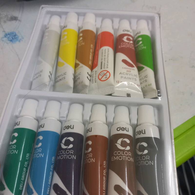 Bộ Màu Nước Acrylic Deli EC12 Dạng Tuýp 12ml - 12/24 Màu Sắc Tươi Sáng, Độ Che Phủ Tốt, Thích Hợp Cho Người Mới Bắt Đầu Vẽ