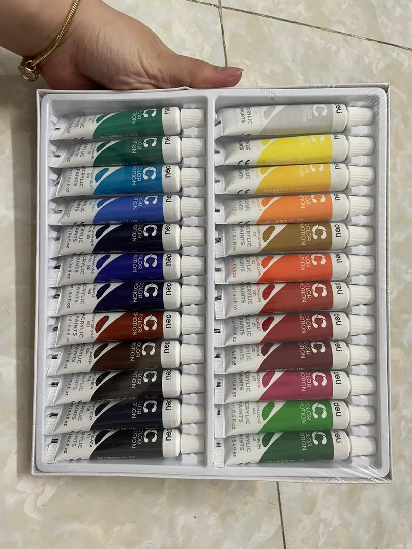 Bộ Màu Nước Acrylic Deli EC12 Dạng Tuýp 12ml - 12/24 Màu Sắc Tươi Sáng, Độ Che Phủ Tốt, Thích Hợp Cho Người Mới Bắt Đầu Vẽ