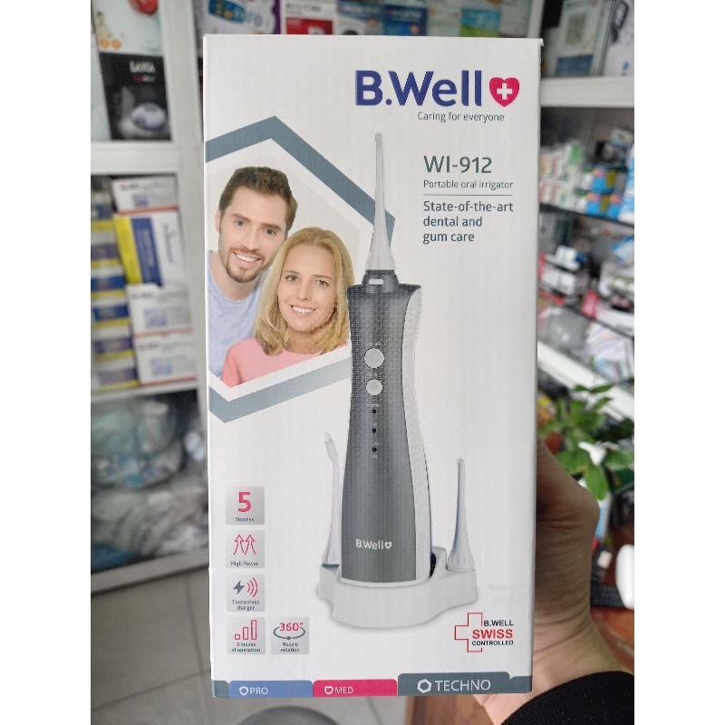 Máy Tăm Nước B.Well Swiss WI-912 - Cầm Tay Tiện Dụng, Chăm Sóc Răng Miệng, 3 Chế Độ Phun, Sạc Không Dây, Giúp Răng Trắng Sáng
