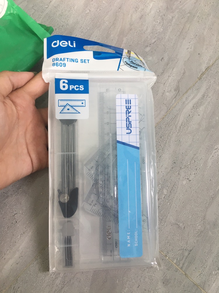 Bộ 6 Dụng Cụ Học Tập Compa và Thước Kẻ Deli E9609 - Chất Liệu PP Cao Cấp, Tiện Dụng Cho Học Sinh