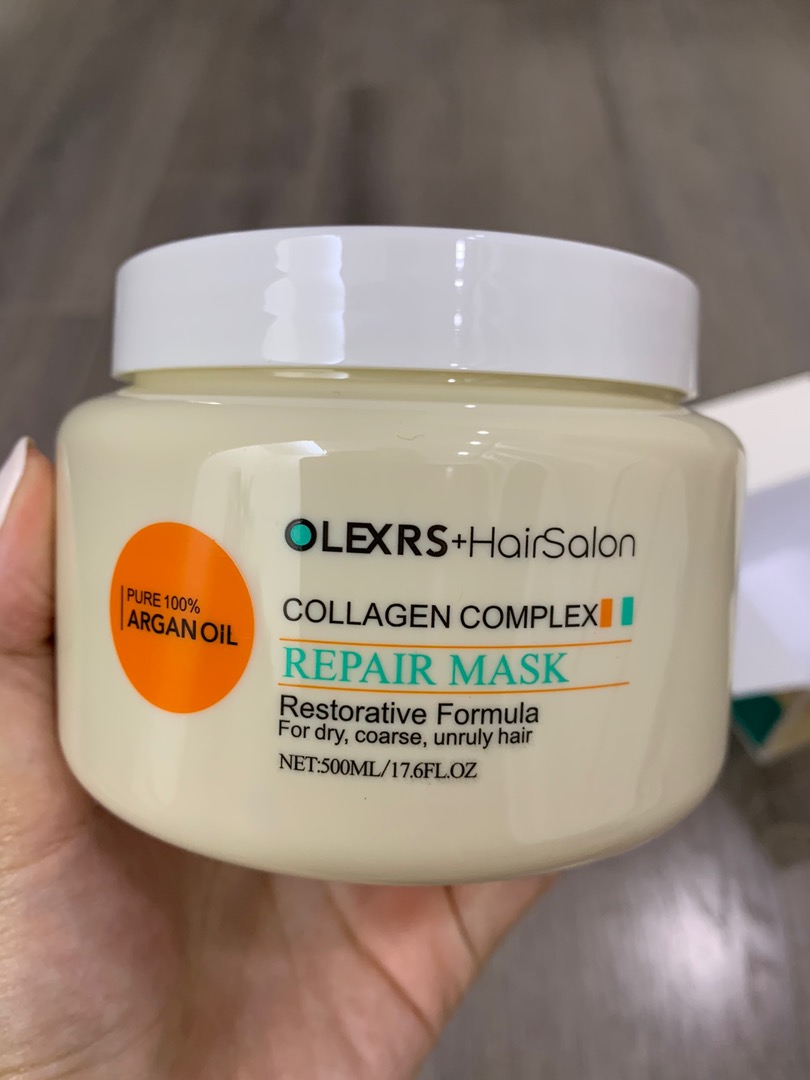 Kem ủ tóc Olexrs Argan Oil Collagen Complex - Phục hồi tóc hư tổn, 100% dầu Argan thiên nhiên, chăm sóc tóc bóng mượt 500ml