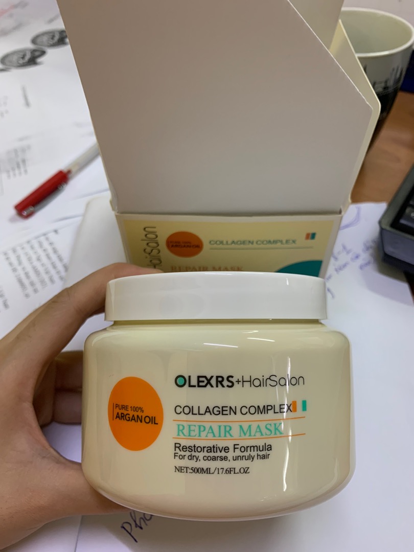 Kem ủ tóc Olexrs Argan Oil Collagen Complex - Phục hồi tóc hư tổn, 100% dầu Argan thiên nhiên, chăm sóc tóc bóng mượt 500ml