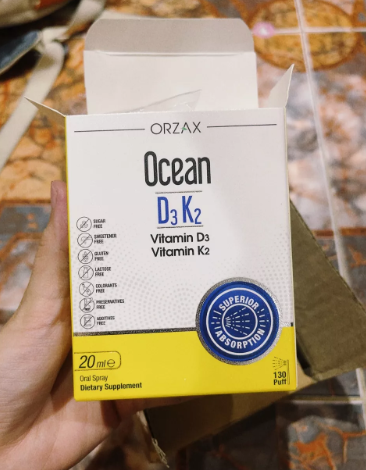 Xịt Bổ Sung Vitamin D3 và K2 Orzax Ocean 20ml - Hỗ Trợ Xương Chắc Khỏe, Tăng Cường Hấp Thu Canxi, Dễ Uống cho Trẻ Em và Người Lớn