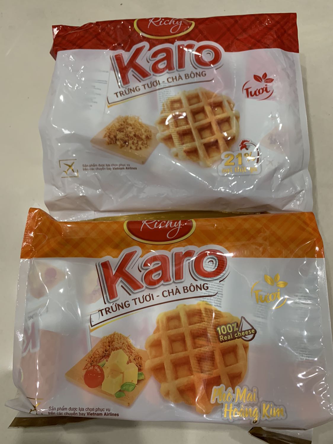 Combo 4 Bịch Bánh Karo Trứng Tươi Chà Bông Phô Mai Hoàng Kim - Bánh Ngon Nhẹ, Dinh Dưỡng, Tiện Lợi Mang Theo