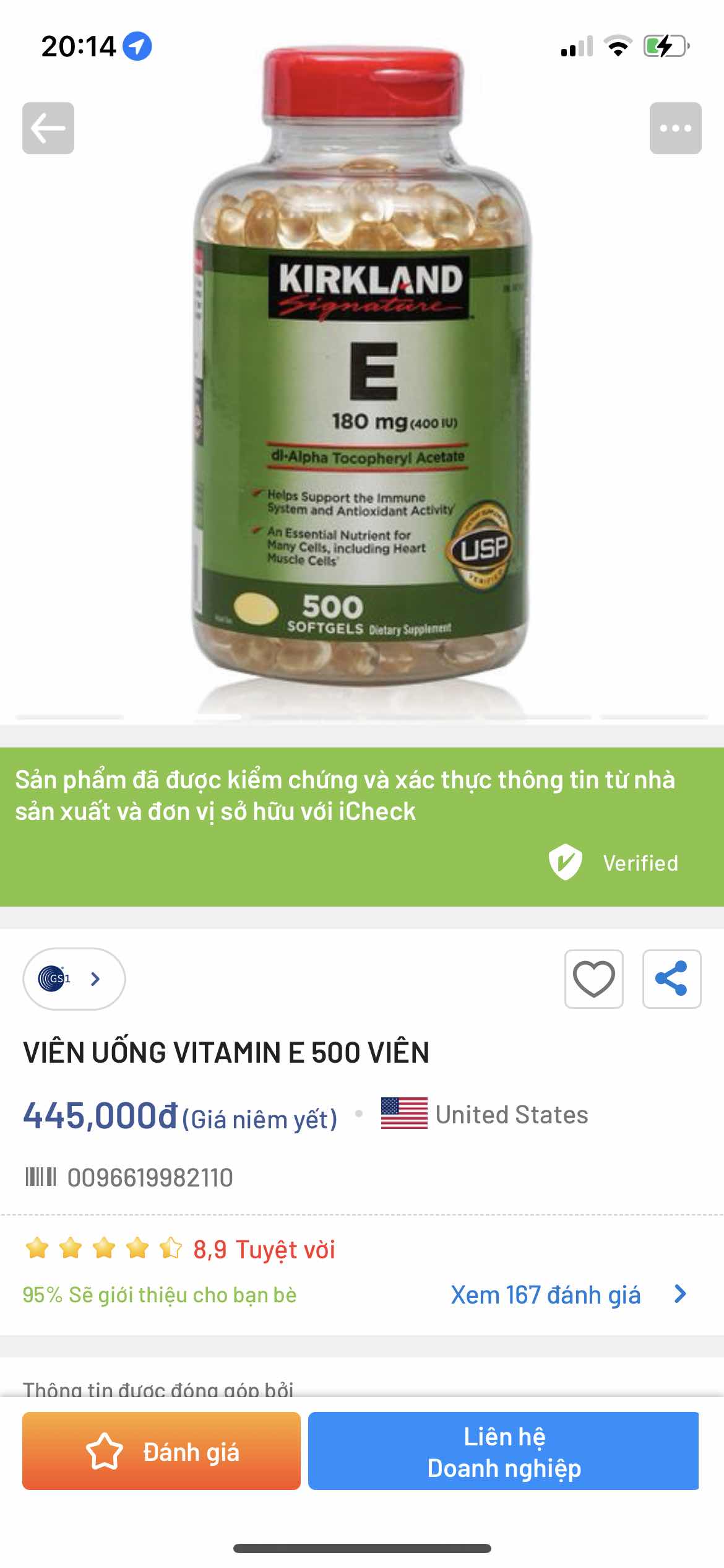 Viên Uống Vitamin E Kirkland 400 IU - Hỗ Trợ Làm Đẹp Da, Cải Thiện Sức Khỏe, Hộp 500 Viên Chính Hãng Mỹ