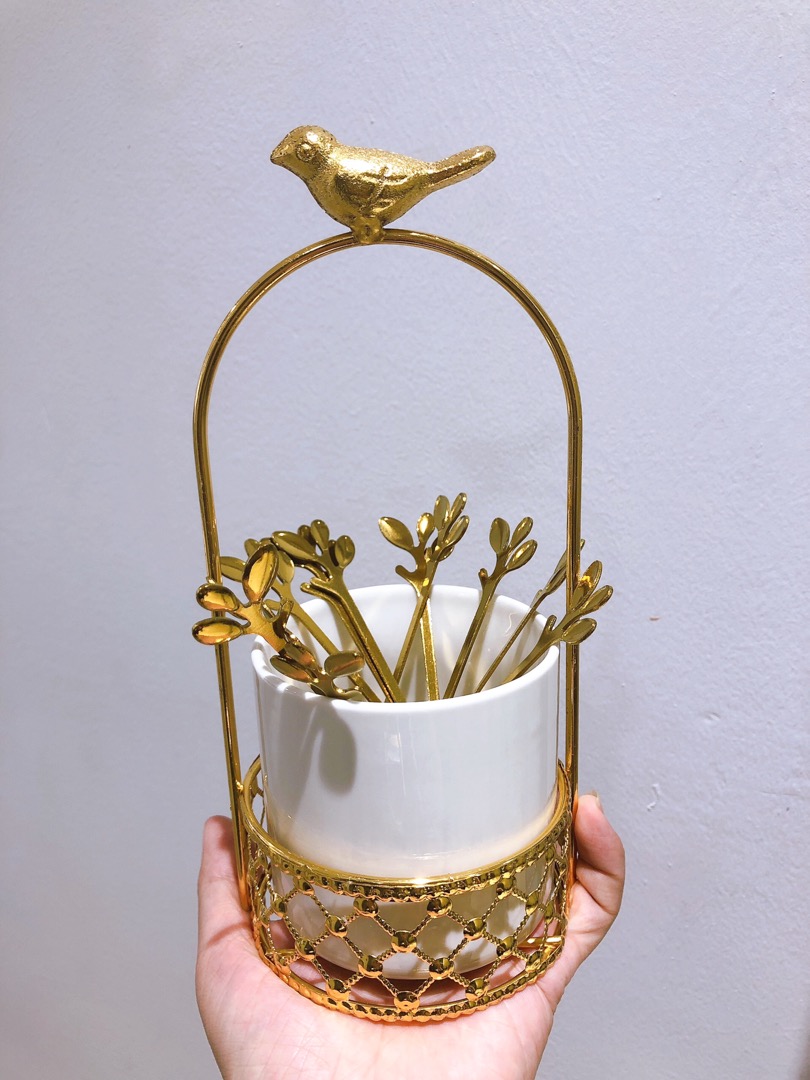 Bộ Lẵng Đựng Muỗng Nĩa Phong Cách Bắc Âu Gốm Sứ và Kim Loại - Trang Trí Bàn Ăn Độc Đáo, Quà Tặng Sang Trọng