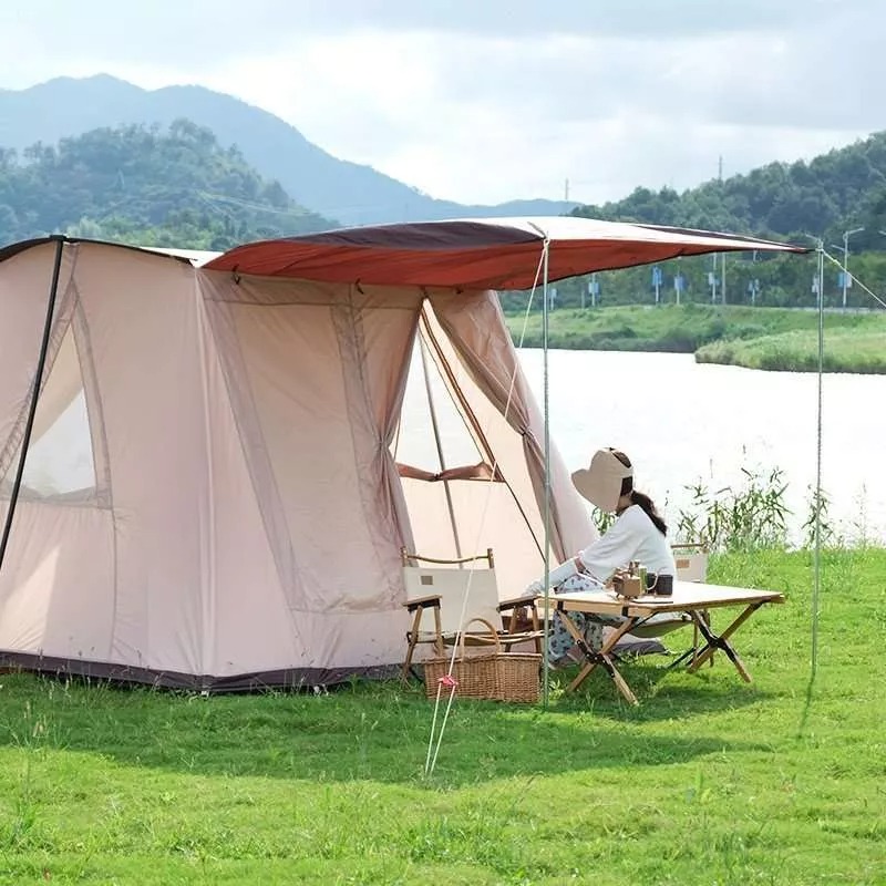 Lều cắm trại Vintage chống mưa nắng cho 4 người - Không gian rộng, chất liệu oxford chống nước, lý tưởng cho gia đình và du lịch