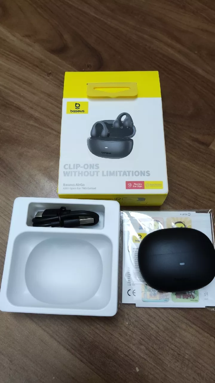 Tai nghe Bluetooth Baseus AirGo AS01 True Wireless (TWS) - Thiết kế Open-Ear, Công nghệ ENC, Âm thanh sống động, Pin 25 giờ