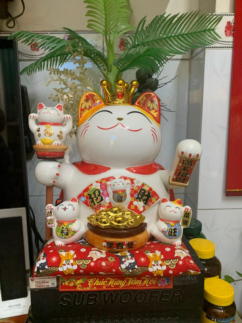 Mèo Thần Tài Vẫy Tay Có Đệm - Trang Trí Nhà Cửa Phong Thủy Tượng Mèo May Mắn Đẹp - Quà Tặng Tết Thịnh Vượng
