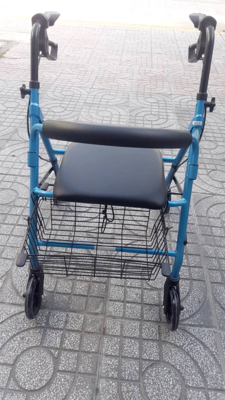 Khung xe tập đi Lucass W-14 với ghế ngồi và phanh, hỗ trợ di chuyển cho người yếu tay chân, tiện dụng và an toàn.