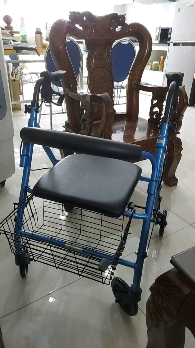 Khung xe tập đi Lucass W-14 với ghế ngồi và phanh, hỗ trợ di chuyển cho người yếu tay chân, tiện dụng và an toàn.