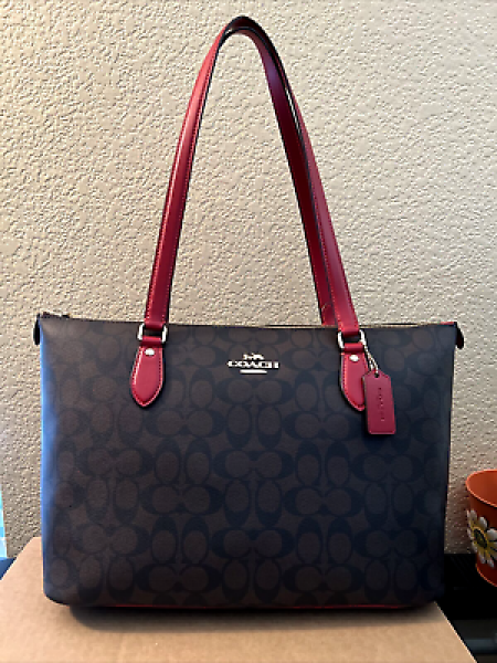 Túi Tote Nữ Coach Gallery In Signature Canvas CW381 - Thiết Kế Sang Trọng Đen Đỏ, Dành Cho Phụ Nữ Thời Trang, Đựng Đồ Tiện Dụng