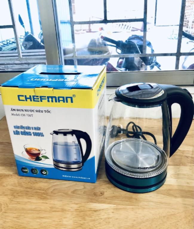 Ấm Siêu Tốc Thủy Tinh Chefman CM-736T - Dung Tích 2 Lít, Công Suất 1500W, Thiết Kế Cao Cấp, Đun Nước Nhanh Chóng, Tiện Lợi Sử Dụng