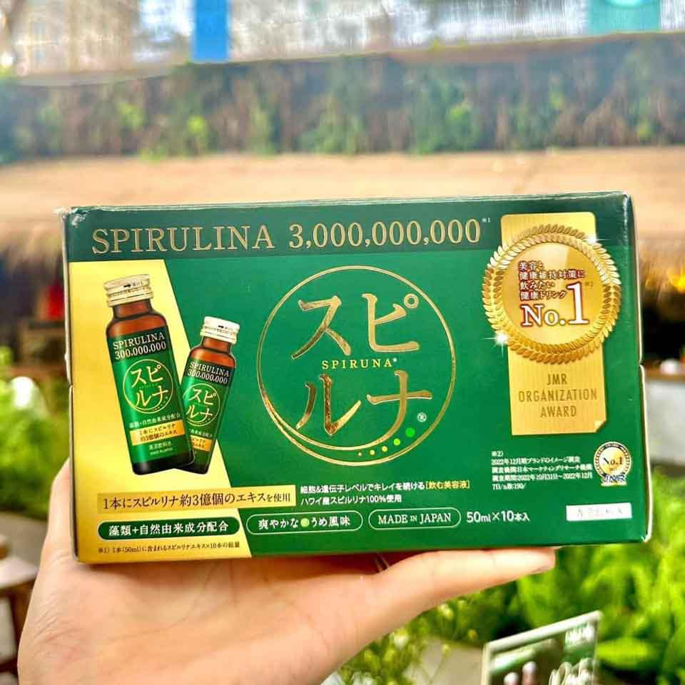 Nước Uống Hayari Spirulina 300 Triệu Siêu Vi Tảo - Chống Lão Hóa, Tăng Cường Sức Khỏe & Làm Đẹp Da, Hộp 10 Chai 50ml