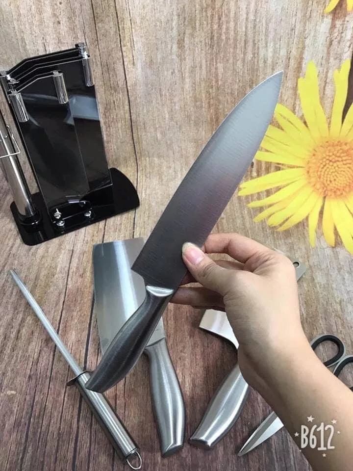 Bộ Dao Inox Seki 6 Món Cao Cấp Nhật Bản - Bộ Dụng Cụ Nhà Bếp Bền Bỉ & Sắc Bén, Kèm Khay Đựng Sang Trọng