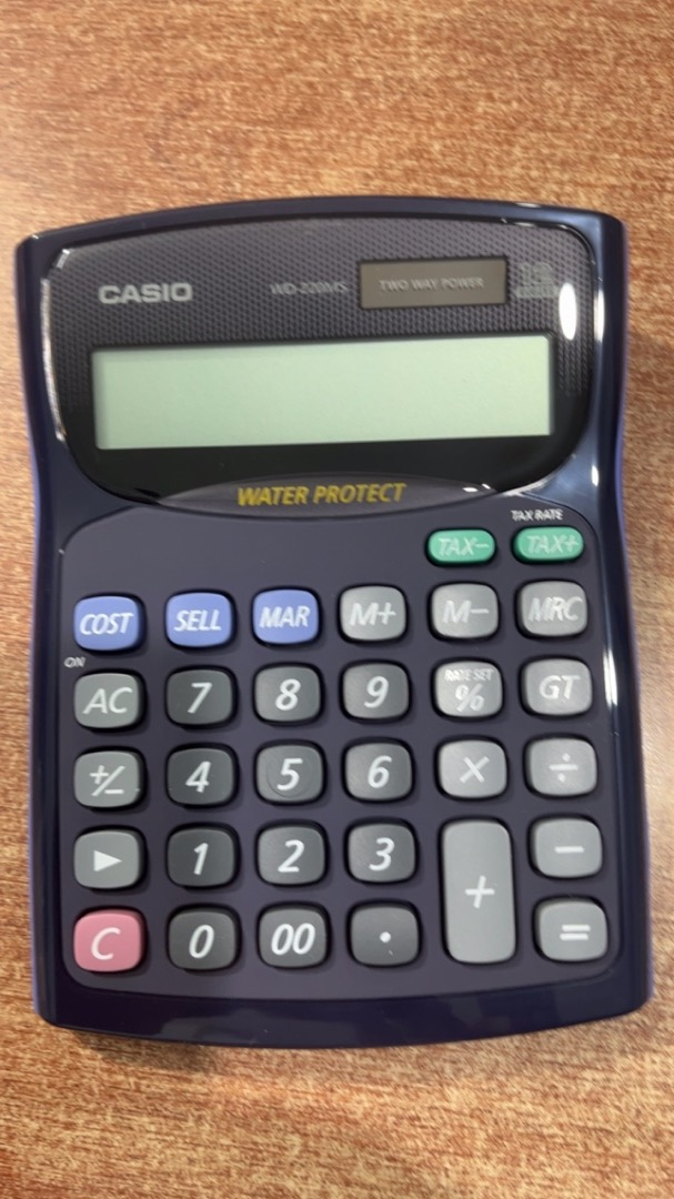 Máy Tính Casio WD-220MS Màn Hình Lớn, Nhỏ Gọn, Chống Nước, Dùng Trong Nhà và Ngoài Trời - Số Hiển Thị Rõ Ràng 12 Chữ Số