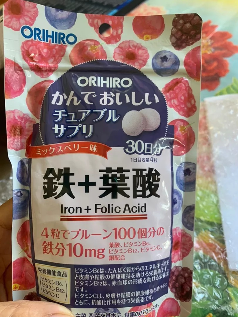 Viên ngậm bổ sung sắt và axit folic Orihiro Nhật Bản - Hỗ trợ sức khỏe cho bà bầu và trẻ em, phòng ngừa thiếu máu hiệu quả