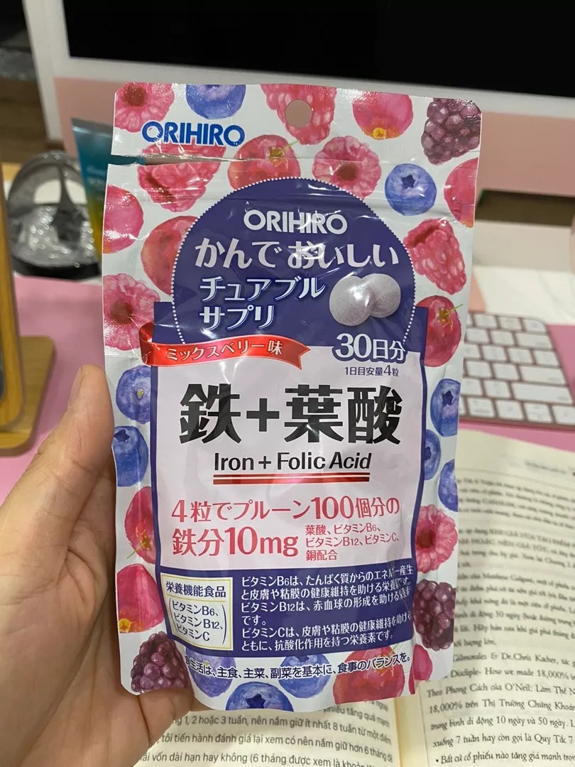 Viên ngậm bổ sung sắt và axit folic Orihiro Nhật Bản - Hỗ trợ sức khỏe cho bà bầu và trẻ em, phòng ngừa thiếu máu hiệu quả