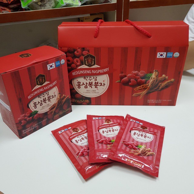 Nước Hồng Sâm Phúc Bồn Tử Hansusam 70ml - Bổ Dưỡng Từ Hồng Sâm 6 Năm Và Raspberry Giúp Tăng Cường Sức Khỏe, Hỗ Trợ Miễn Dịch