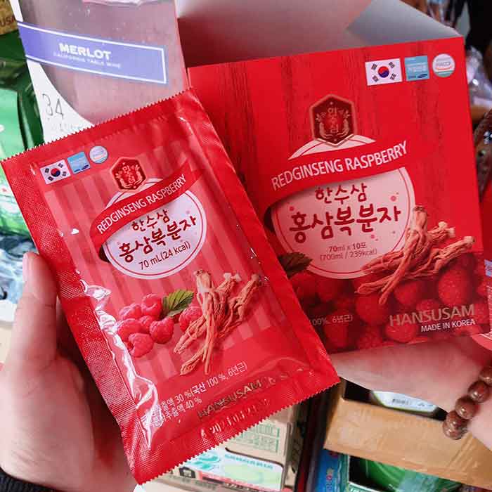 Nước Hồng Sâm Phúc Bồn Tử Hansusam 70ml - Bổ Dưỡng Từ Hồng Sâm 6 Năm Và Raspberry Giúp Tăng Cường Sức Khỏe, Hỗ Trợ Miễn Dịch