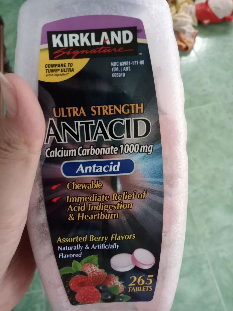 Viên nhai Kirkland Ultra Strength Antacid 1000mg - Hỗ trợ tiêu hóa, giảm đầy hơi, Calcium Carbonate, dễ sử dụng, lọ 265 viên