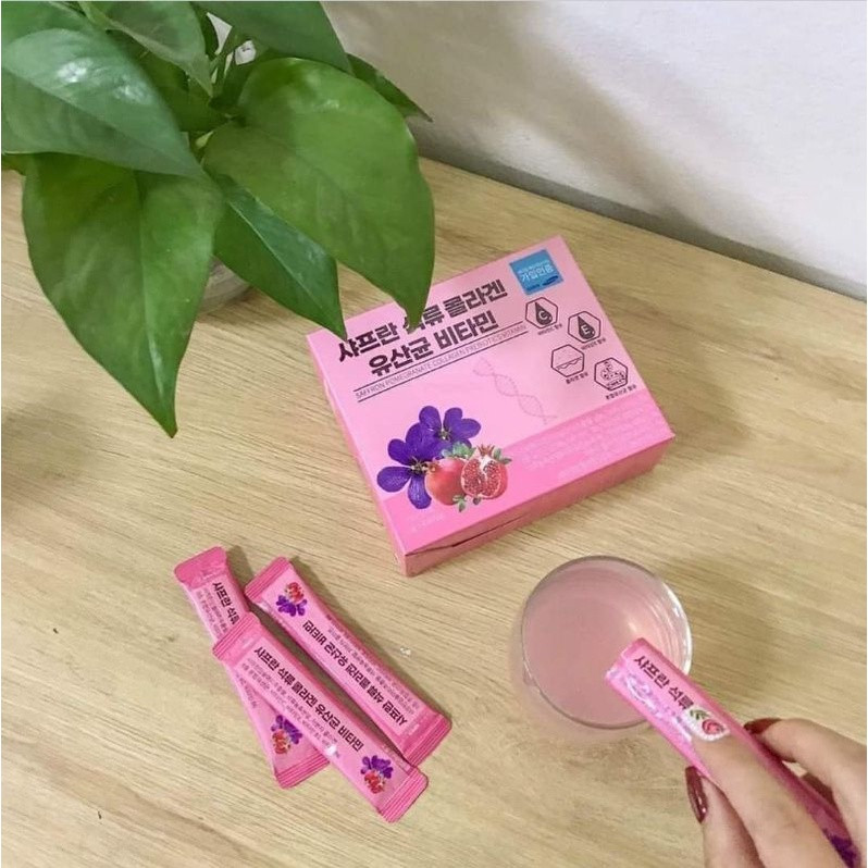 Bột collagen lựu đỏ nhụy hoa nghệ tây Saffron Bio Cell Hàn Quốc