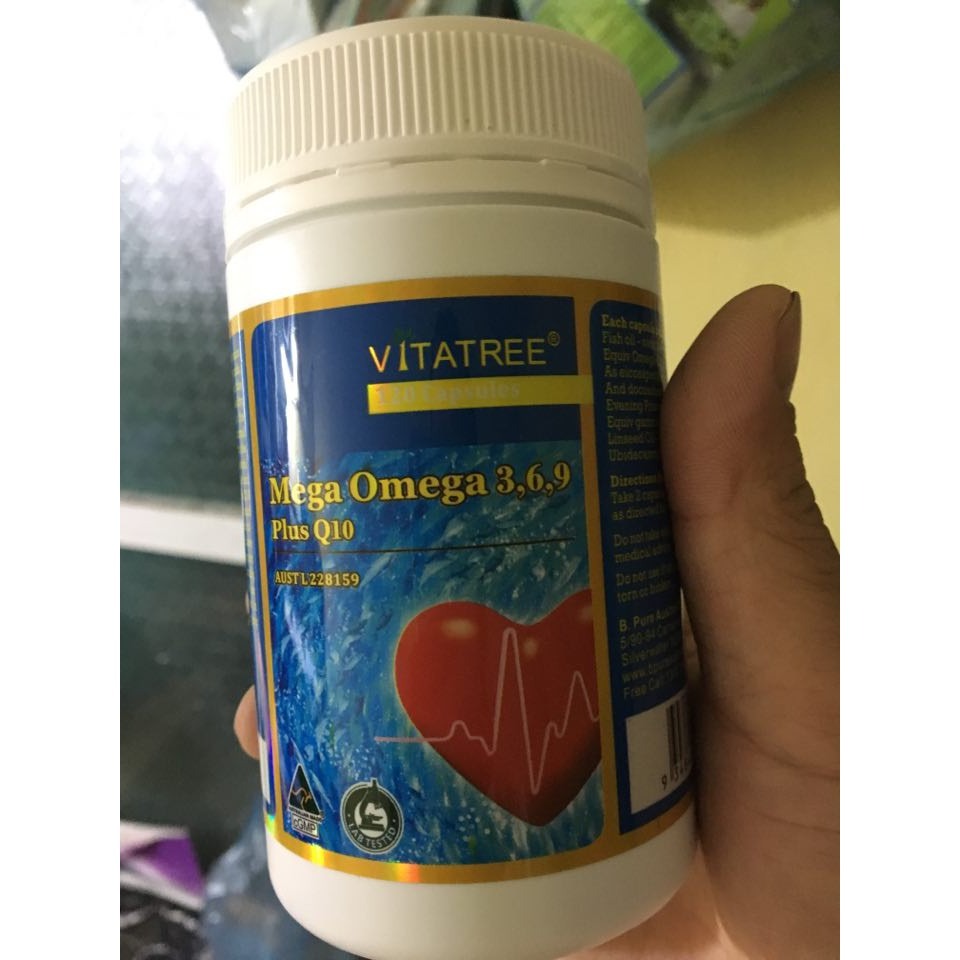 Viên Uống Mega Omega 3 6 9 Plus Q10 Vitatree - Hỗ Trợ Bổ Sung Dưỡng Chất Não và Thị Lực, Tăng Cường Sức Khỏe Tim Mạch, 120 Viên